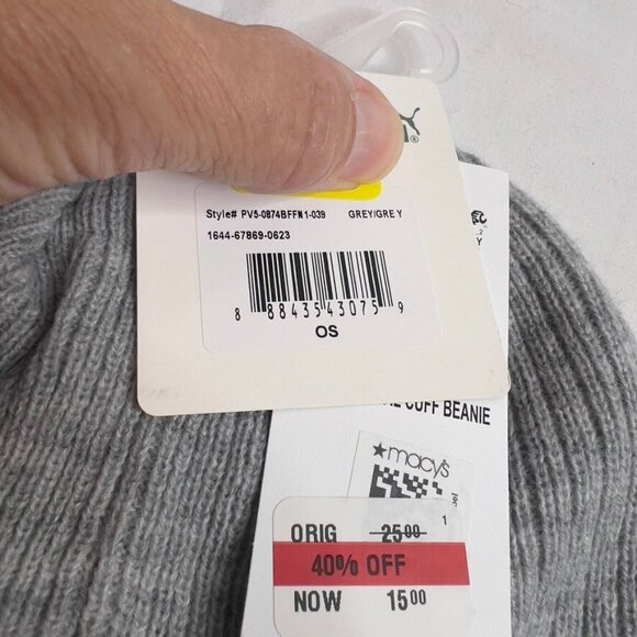 Puma Men's Evercat Fundamental Ribbed-Knit Beanie - Grey One Size - Picture 5 of 7